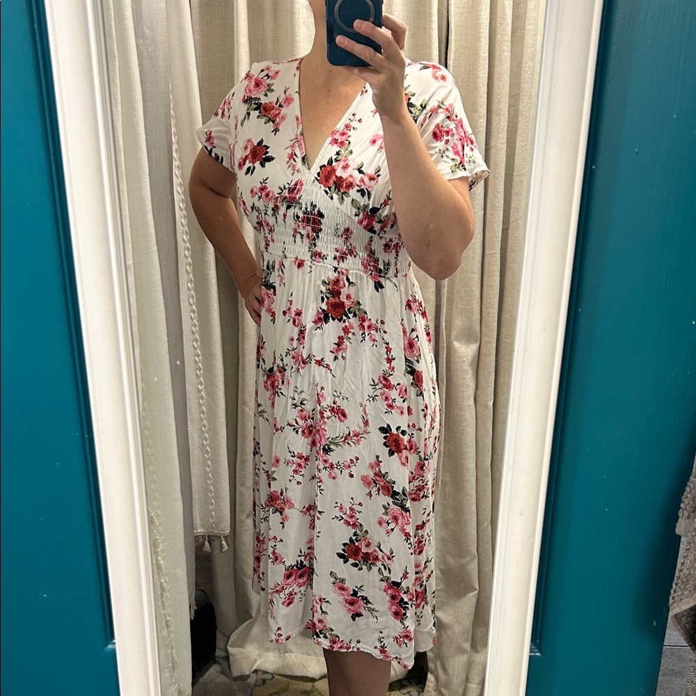 Ceny Medium Floral Midi Dress - white and Red